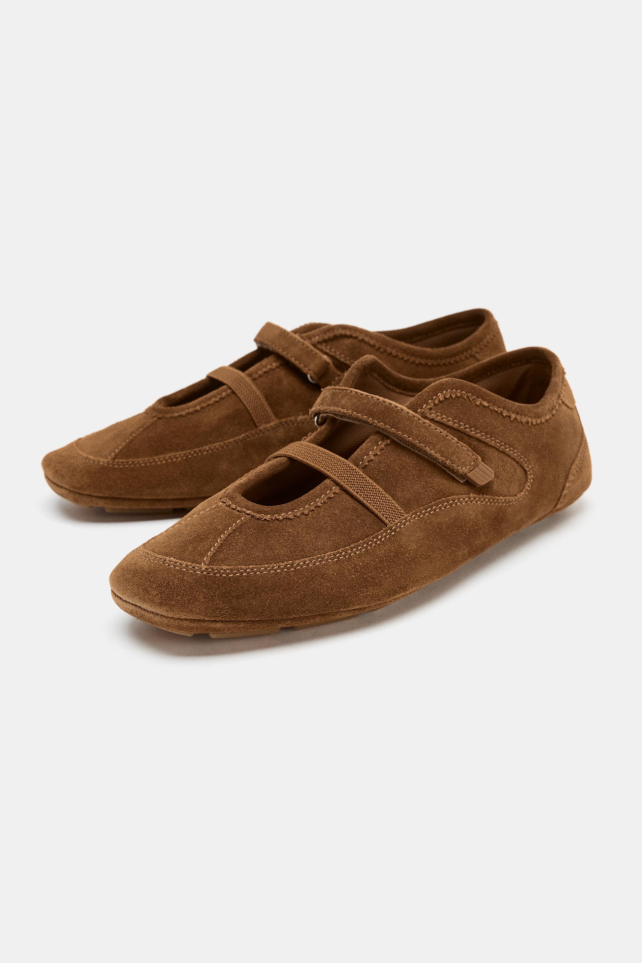 BALLERINES SPORT EN CROÛTE DE CUIR